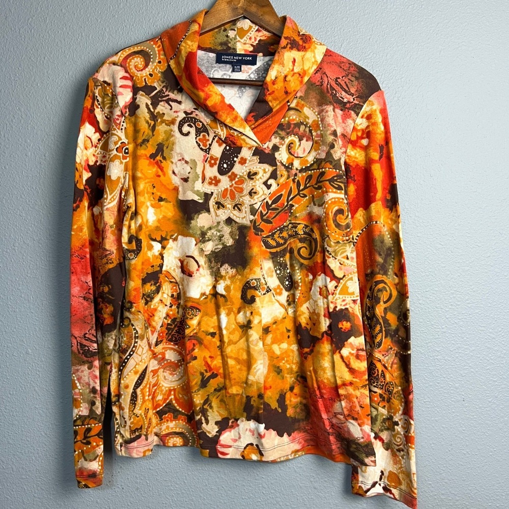 Jones New York Signature Paisley Burnout Print Boho Autumn Retro Abstract XL